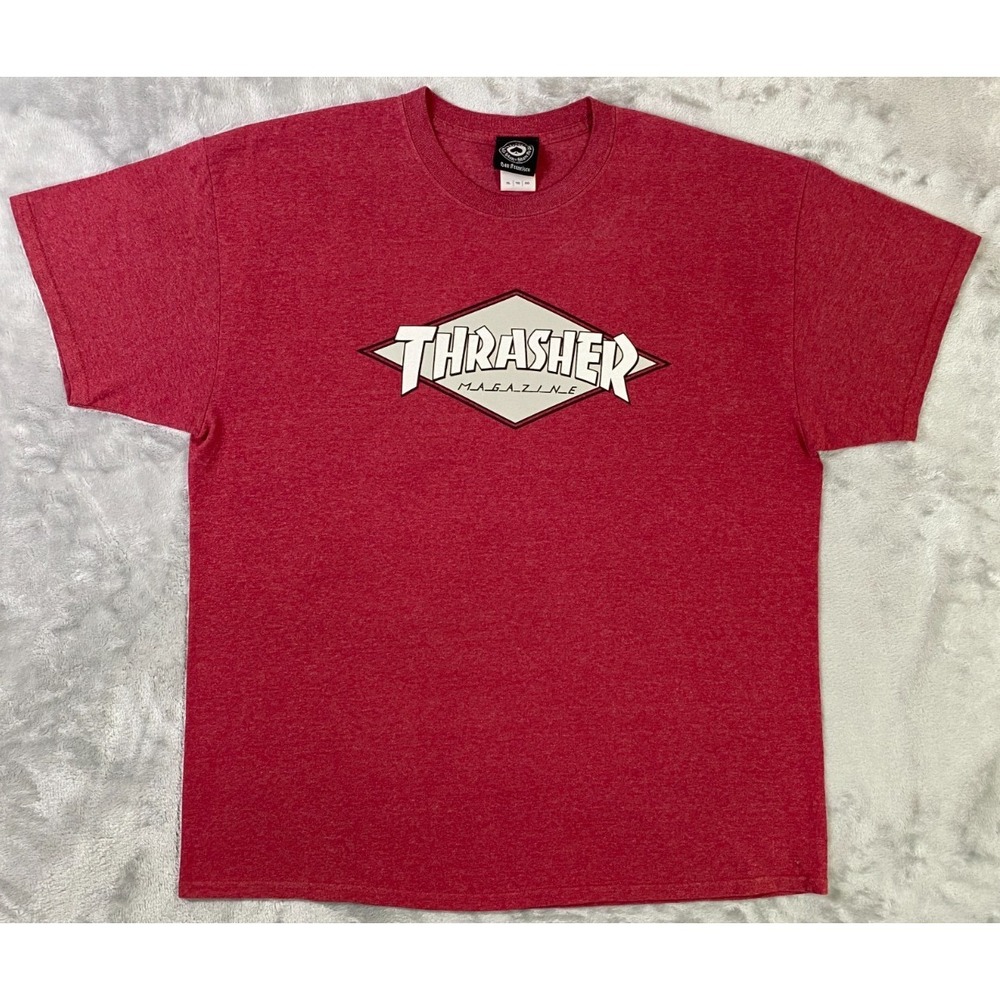 Thrasher Magazine T-Shirt Men XL Red Heathered Diamond Logo Graphic Skate Tee‎